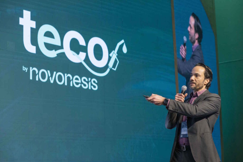 Marcelo Schmid, sócio-diretor do Grupo Index, durante palestra sobre o cenário da biomassa na produção de etanol de grãos, no Teco Latin America.